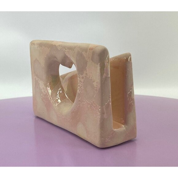 Vintage 80s ceramic napkin holder, 1980s napkin / letter holder, peach iridescen - Picture 7 of 9